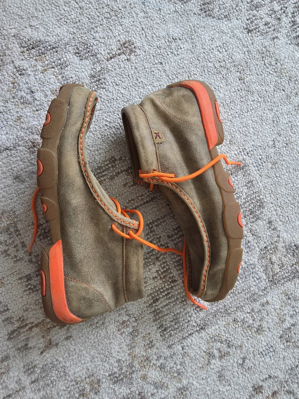 Twisted X Brown Suede Moc Toe Slip-Ons with Orange Laces